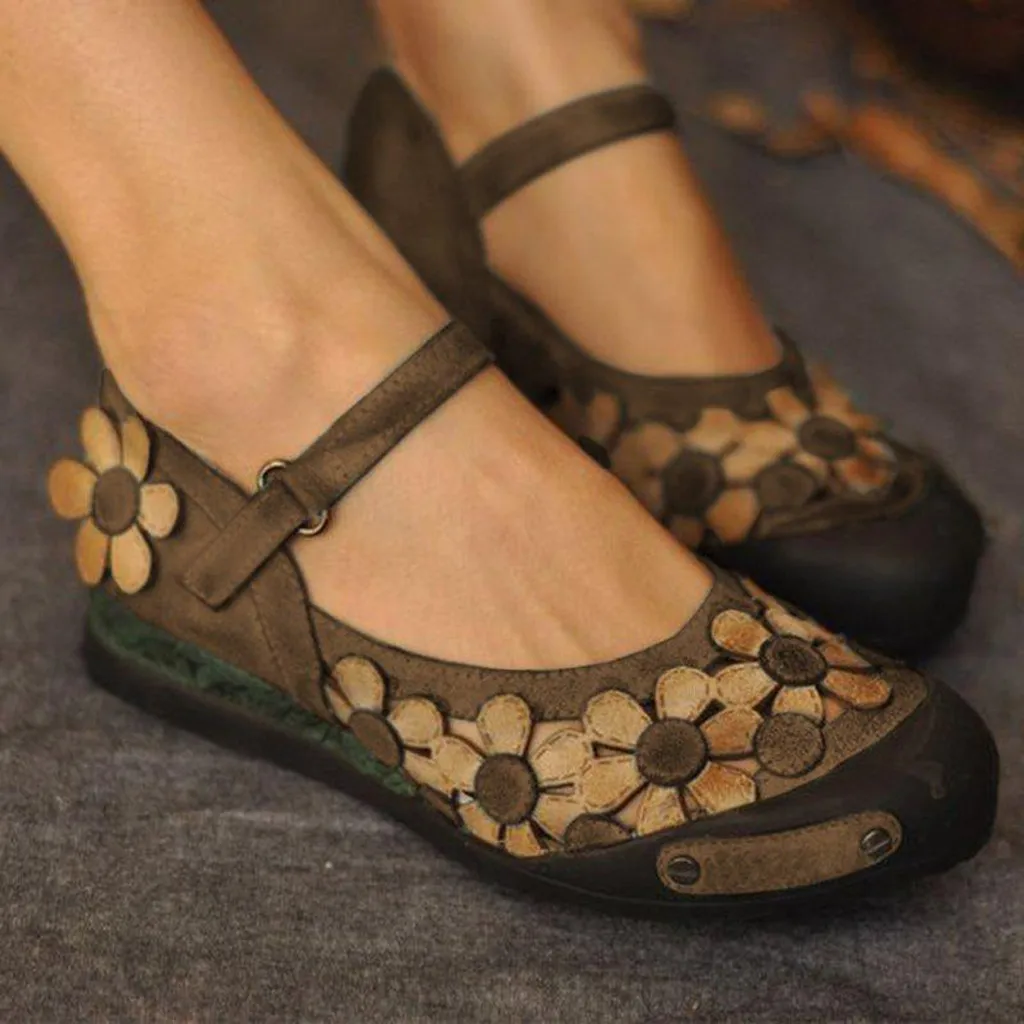 Женская обувь в стиле ретро; сандалии-гладиаторы в богемном стиле; sandalias mujer; коллекция года; сандалии на плоской подошве в римском стиле с цветочным принтом; chaussures femme; женская обувь на плоской подошве