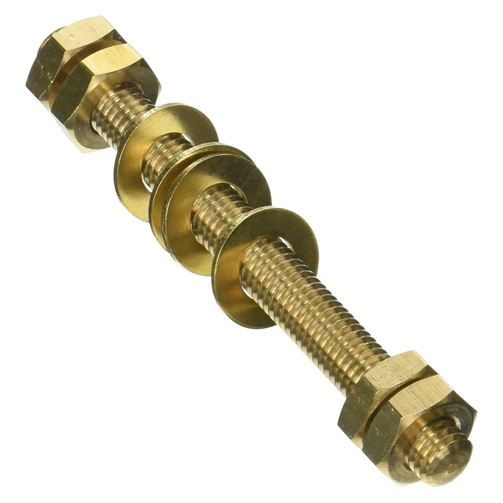 10mm x 110mm Threaded Rod Brass Double Headed Bolt with 4 Nuts Gaskets