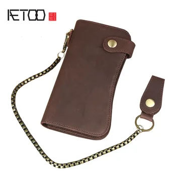 

AETOO Crazy horse phone wallet men long section of the leather multi-function high-capacity multi-card bit young men personality
