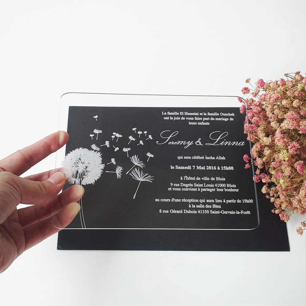 

Sample order for 5*7inch dandelion elements rectangle shape clear acrylic wedding invitation card(One Piece Only)