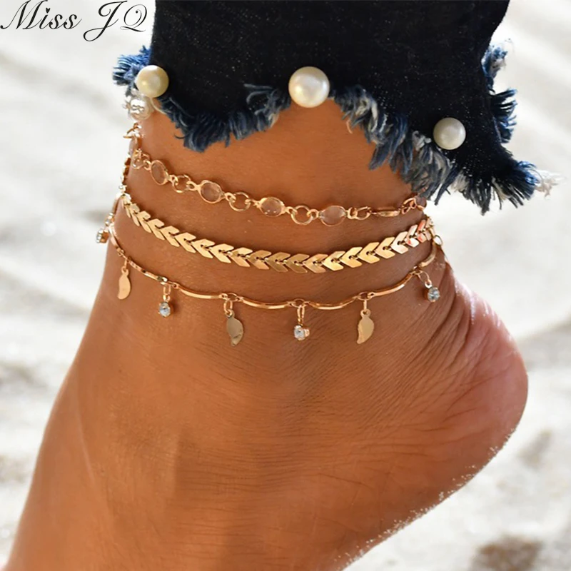 Miss JQ 3pcs set Summer Style Multiple Layers Leafs Crystal Beads