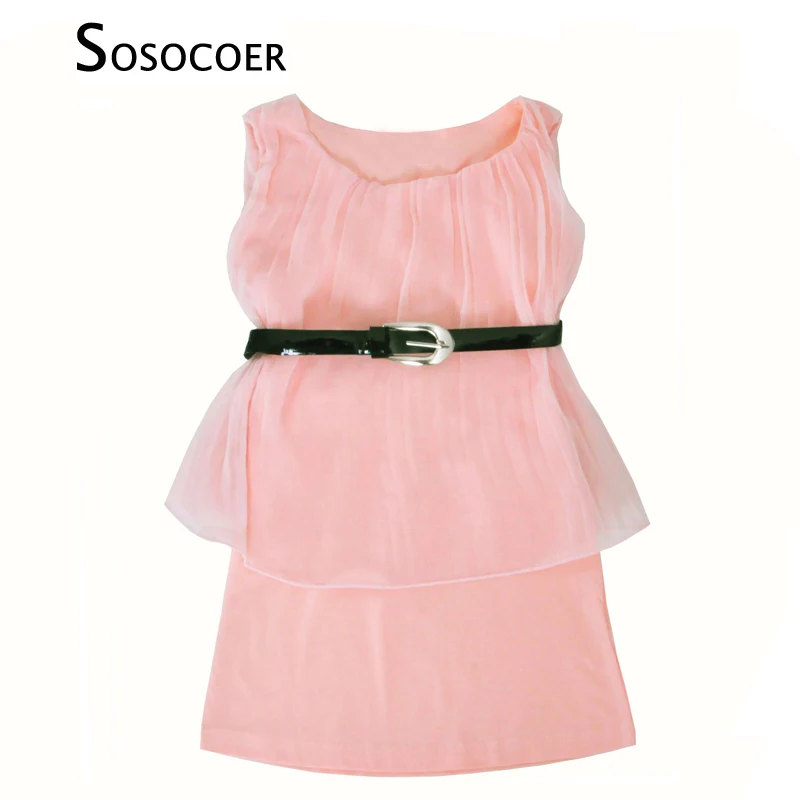 

SOSOCOER Girl Dresses Pink Summer Brand Lace Belt Girls Party Dress High Quality Sleeveless Kids Princess Dresses Baby Clothes