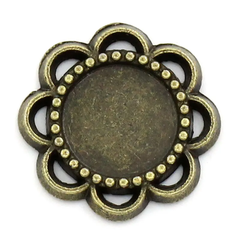 

DoreenBeads Zinc metal alloy Embellishments Findings Flower Antique Bronze Cabochon Settings Flower Hollow14mm Dia,15 PCs