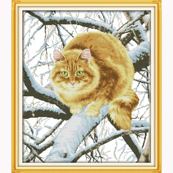 

The fat cat on the tree Counted Cross Stitch Handmade 14CT Cross Stitch Sets animals Cross-stitch Kit Embroidery Needlework NEW