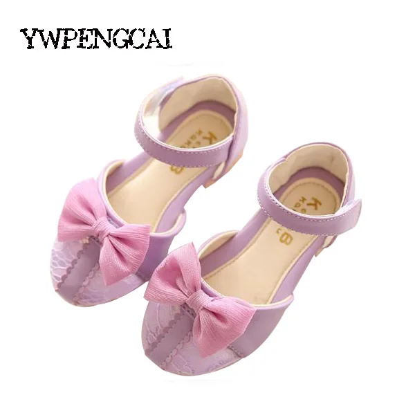 

New 2017 Summer Girls Flat Princess Bowtie Sandals Size 26-36 PU Leather + Air Mesh Kids Sandals For Girls