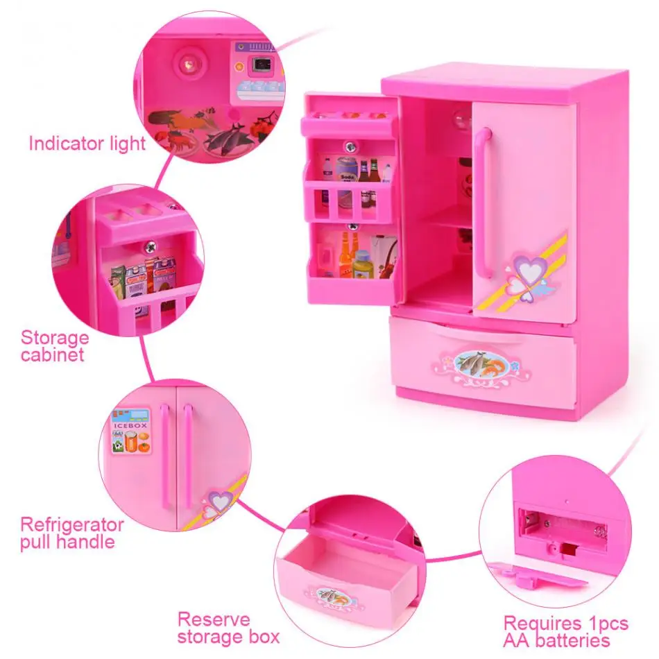Мини-холодильник розового цвета для детей, детская игрушка для ролевых игр, Мини-Игровой домик, развивающая домашняя игрушечное устройство