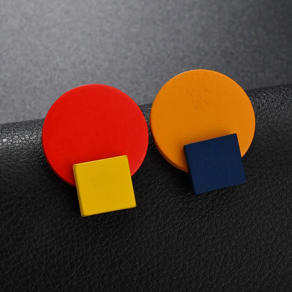 

Chadestinty Women Stud Earrings Female Geometric Round Square Earring Red Wood Earings Korean Jewelry boucle d'oreille