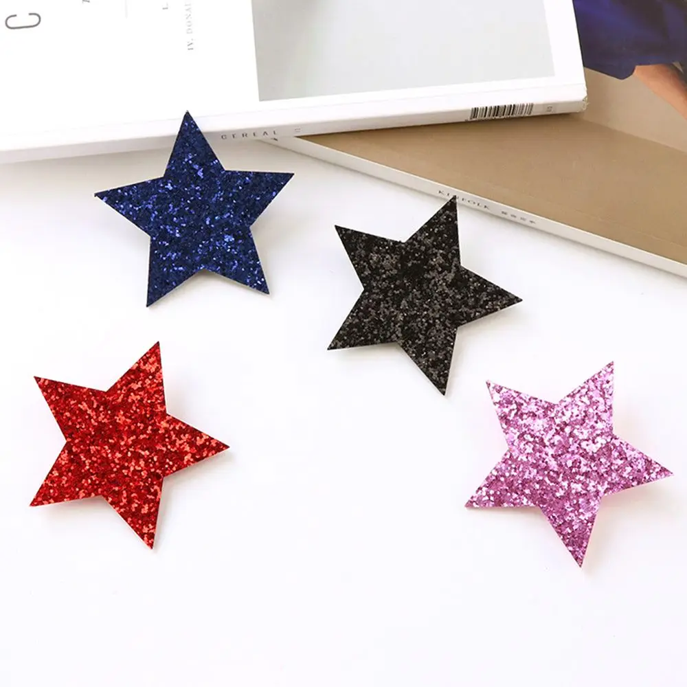Girls Shiny Synthetic Leather Star Barrette Bling Leather Children Hair Clips