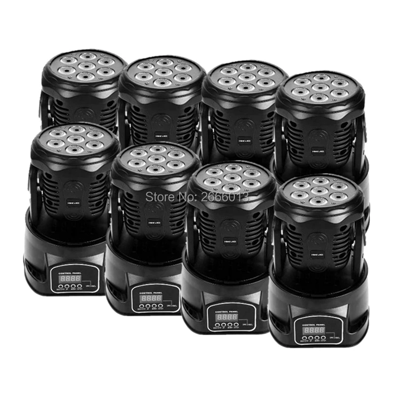 

8pcs High Brightness RGBW 7X12W LED Moving Head Light /4in1 Mini LED Wash DMX512 Rotating DJ Disco Stage Lighting/Party LED Lamp
