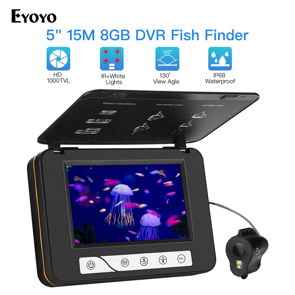 

Eyoyo EF15R 30M Russian Deeper fishfinder Display Water Temperature 5" LCD Monitor 6pcs Infrared Leds fishfinder For Ice Fishing