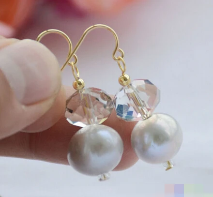 

FREE SHIPPING>>> 1469 NATURE GRAY ROUND FW pearl faceted crystal bangle earring