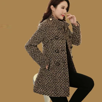 

Middle-aged Women's Plaid Coat 2019 Winter Wool Jacket Long Coats For Ladies Woollen Autumn Jackets Korean Thickening Clothes