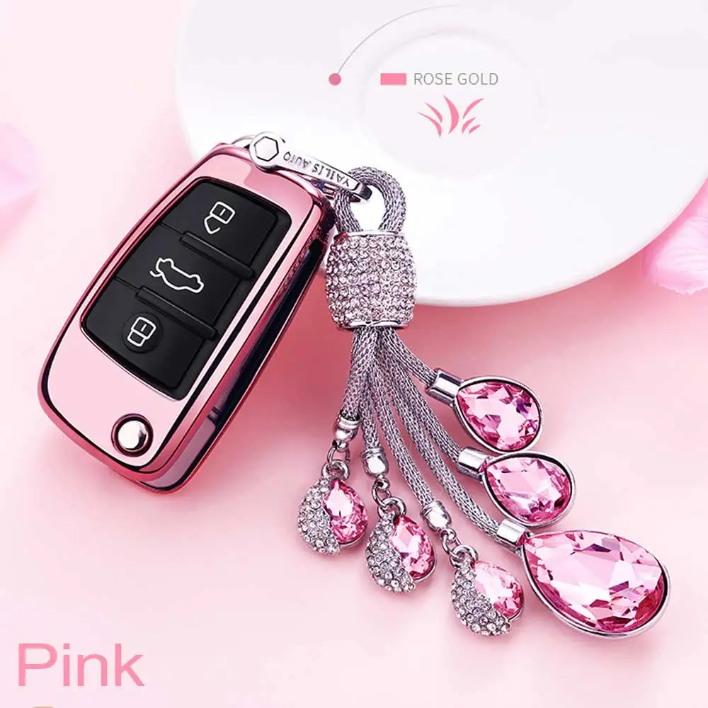 Pink-crystal Мягкий чехол из ТПУ с ключи чехол в виде ракушки для Audi A1 A2 A3 A4 A5 A6 A7 A8 R8 Q3 Q5 Q7 C5 C6 A4L A6L TT S1 S3 S5 S6 S7 S8 SQ5 RS3 RS4 RS5 RS6 - Название цвета: Pink-crystal