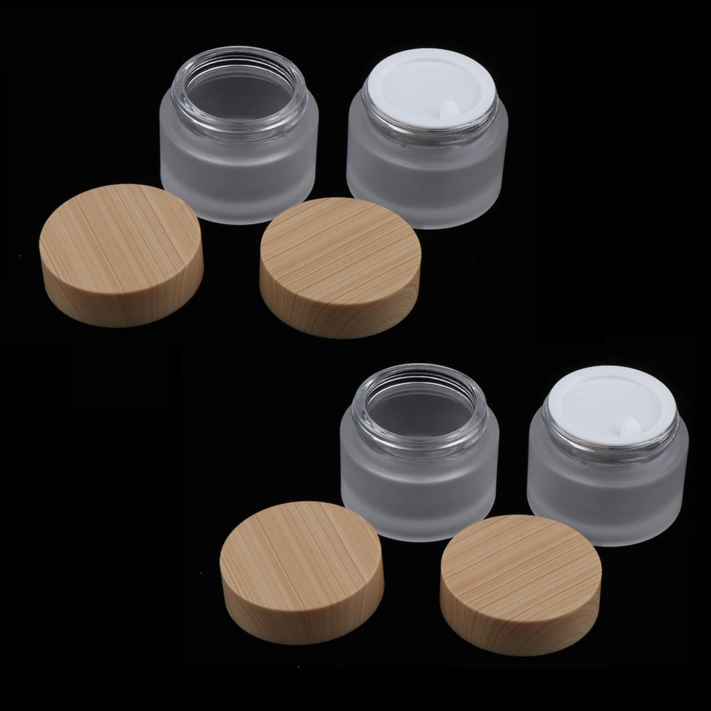 Pack of 4, Empty Face Cream Pots Frosted Glass Make Up Lotions Ointment Sample Jars Travel 20g (Clear) High-Grade Glass