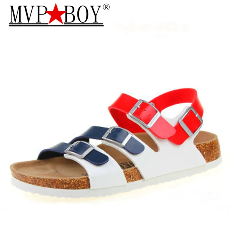 

MVP BOY 2018 summer hot sell top quality PU leather men women flat Cork slippers sandals size 35-43 drop shipping black brown