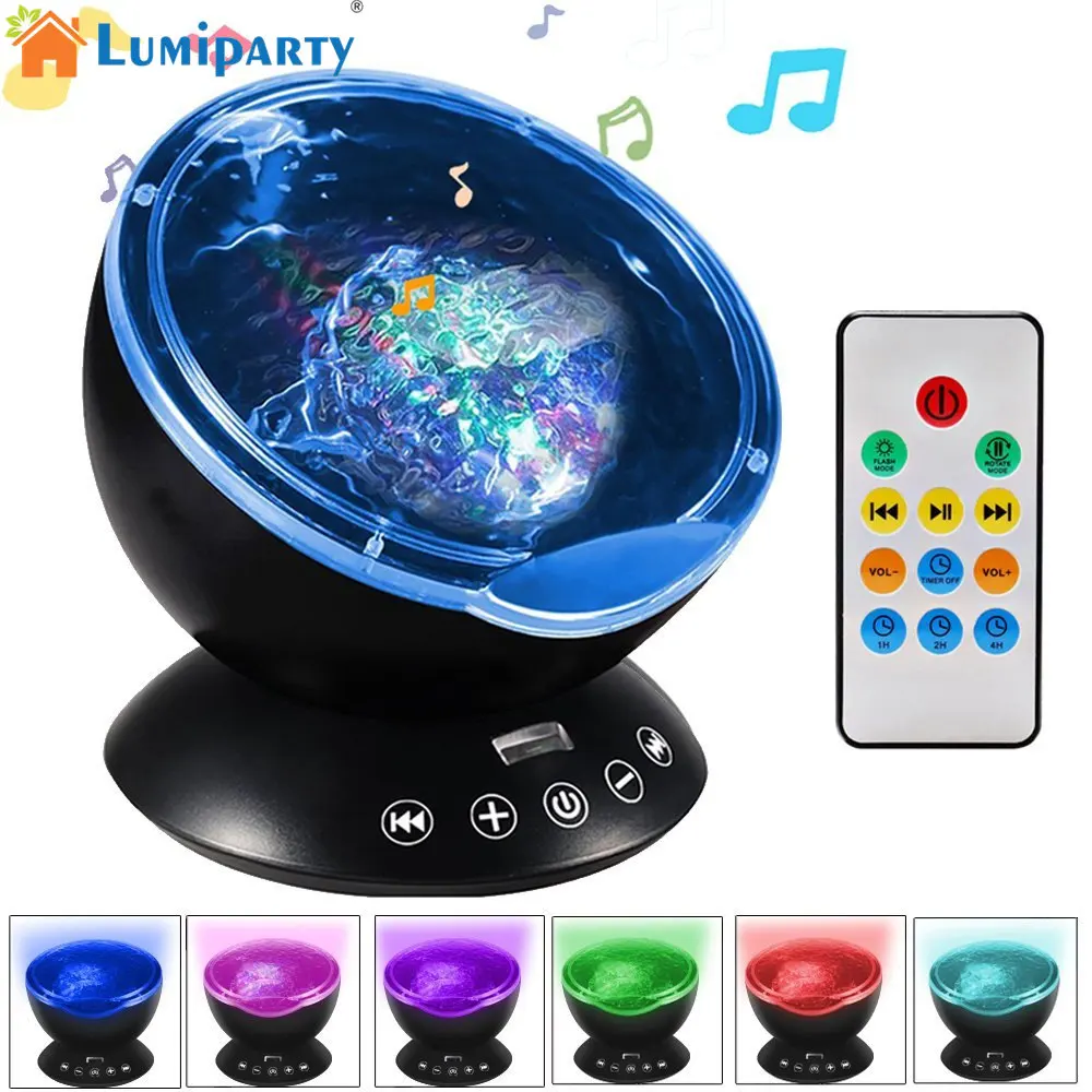 Us 17 99 30 Off Adeeing Remote Control Ocean Wave Projector 12 Led 7 Colors Night Light With Mini Music Player For Living Room And Bedroom In Led