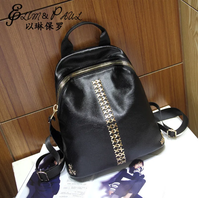 ELIM PAUL New Travel Backpack Korean Women Backpack Leisure Student Schoolbag Multiple inside Soft PU Leather