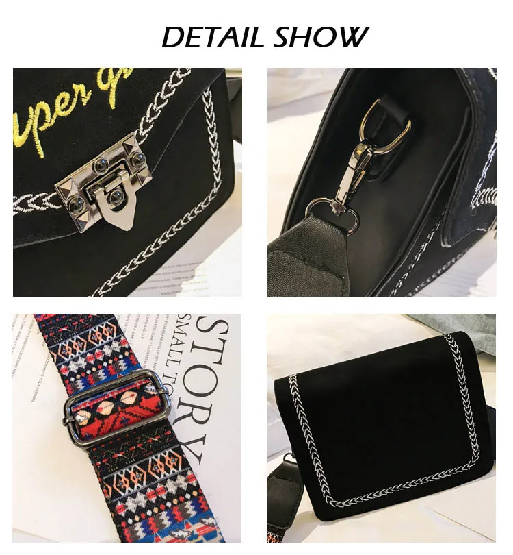 Women's Suede Leather Vintage Handbag Metal Lock Crossbody Bag with Colorful Strap Stylish Girl Red Black Brown Cross Body Purse (10)