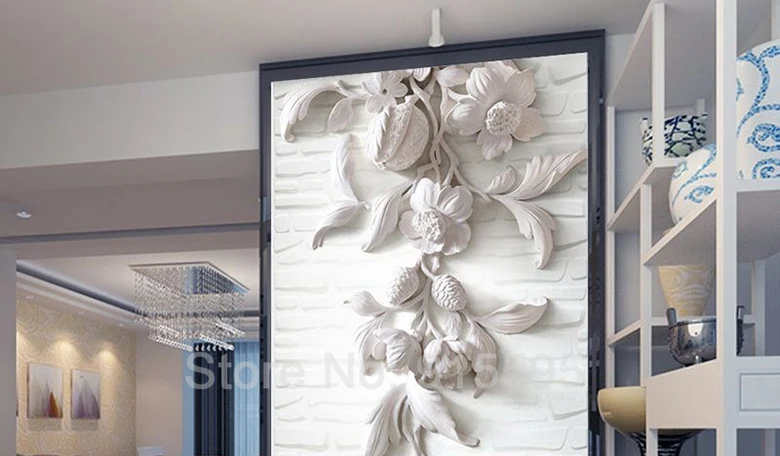 Пользовательские фото обои Европейский Стиль 3D тиснение белый цветок художественная роспись стены для гостиной вход стены домашний декор