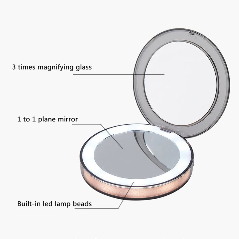 Светодиодный косметическое мини-зеркало 3X увеличительные очки для путешествий портативное Сенсорное освещение макияж складное зеркало