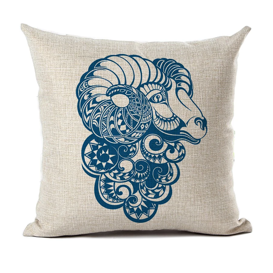Greek Mythology Constellation Print Cushion Cover Pisces White Sheep Taurus Pattern Simple Square Still Pillowcase Decoration