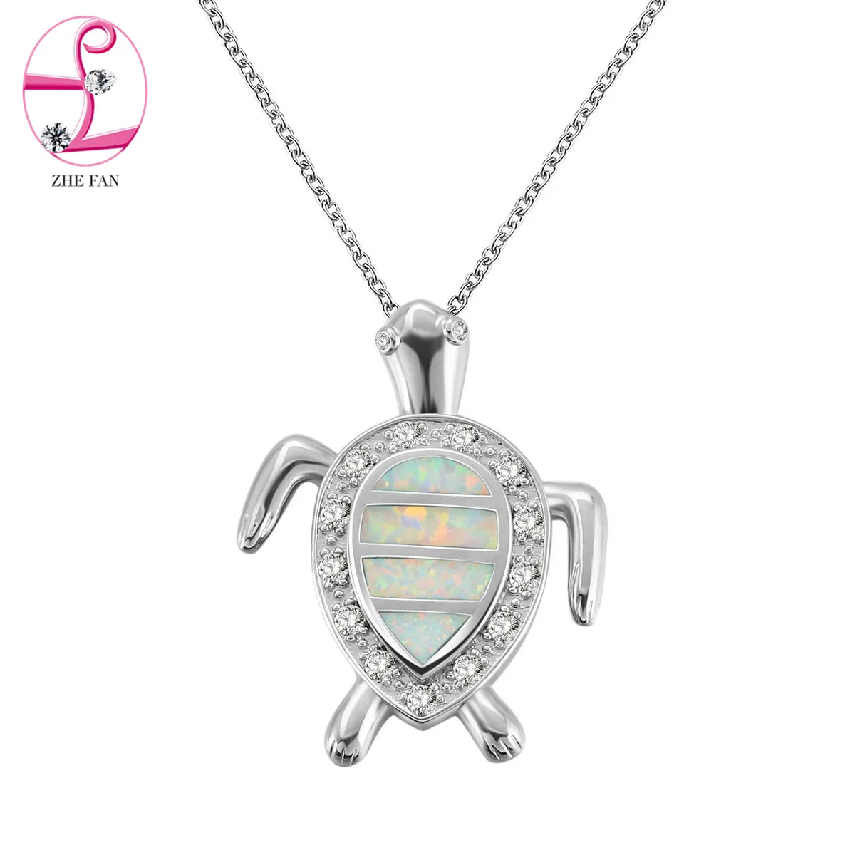 ZHE FAN White Fire Opal White CZ Necklace Cute Ocean ...