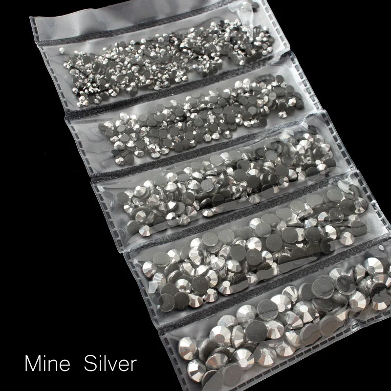 Новая упаковка 1200 шт смешанные размеры Горячая фиксация Стразы Блестящий Кристалл SS6-SS30 для одежды DIY - Цвет: Mine silver