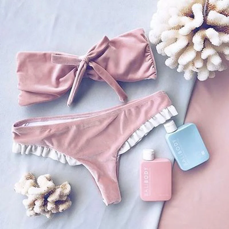 

Velvet Bikini 2018 mujer micro Swimwear Women swimsuit female women's swimming suit maillot de bain femme strapless Bathing Suit