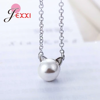 

Hot Sale Anniversary Gift Party Shopping Jewelry 925 Sterling Silver Lovely Cat Animal Shape Necklace Cubic Zirconia