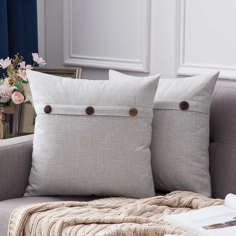 

Decorative Linen Throw Pillow Covers Cushion Case Triple Button Vintage Farmhouse Pillowcase for Couch Sofa Bed