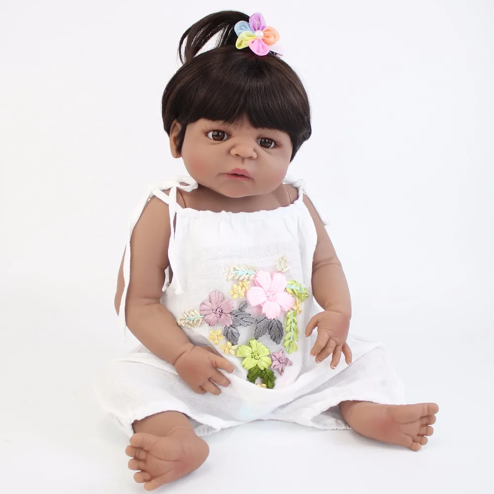55 см полностью силиконовая кукла-Реборн, игрушка для новорожденных, черная кожа, для новорожденных, для малышей, живая кукла Bebe, игрушка для купания, для девочек, Bonecas, рождественский подарок