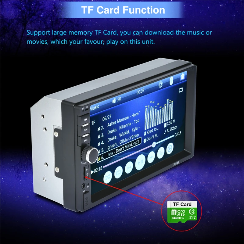 Autoradio 2 Din General Car Models 7'' inch LCD Touch Screen Car Radio Player Bluetooth Car Audio Support Rear View Camera 7018B