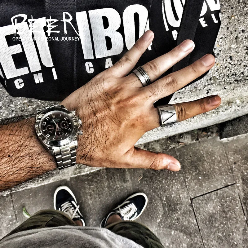 

Beier 316L Stainless Steel vintage retro punk fashion triangle men jewelry fingur man rings valentine anillos viking LR543