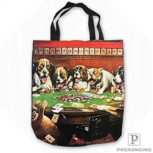 

Custom Canvas DogsPlayingPoker ToteBags Hand Bags Shopping Bag Casual Beach HandBags Foldable 180713-08-5