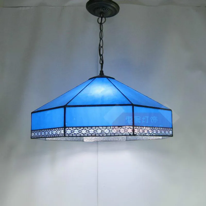 Vintage Mediterranean Sea Tiffany Blue Glass Led E27*3 Pendant Light