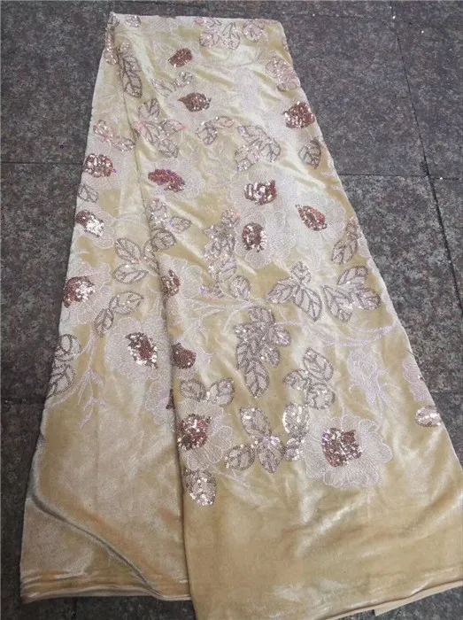 

Most fashion flower embroidery soft velvet material with sequins African velvet lace fabric for making dress PVZ2(5yards/lot)