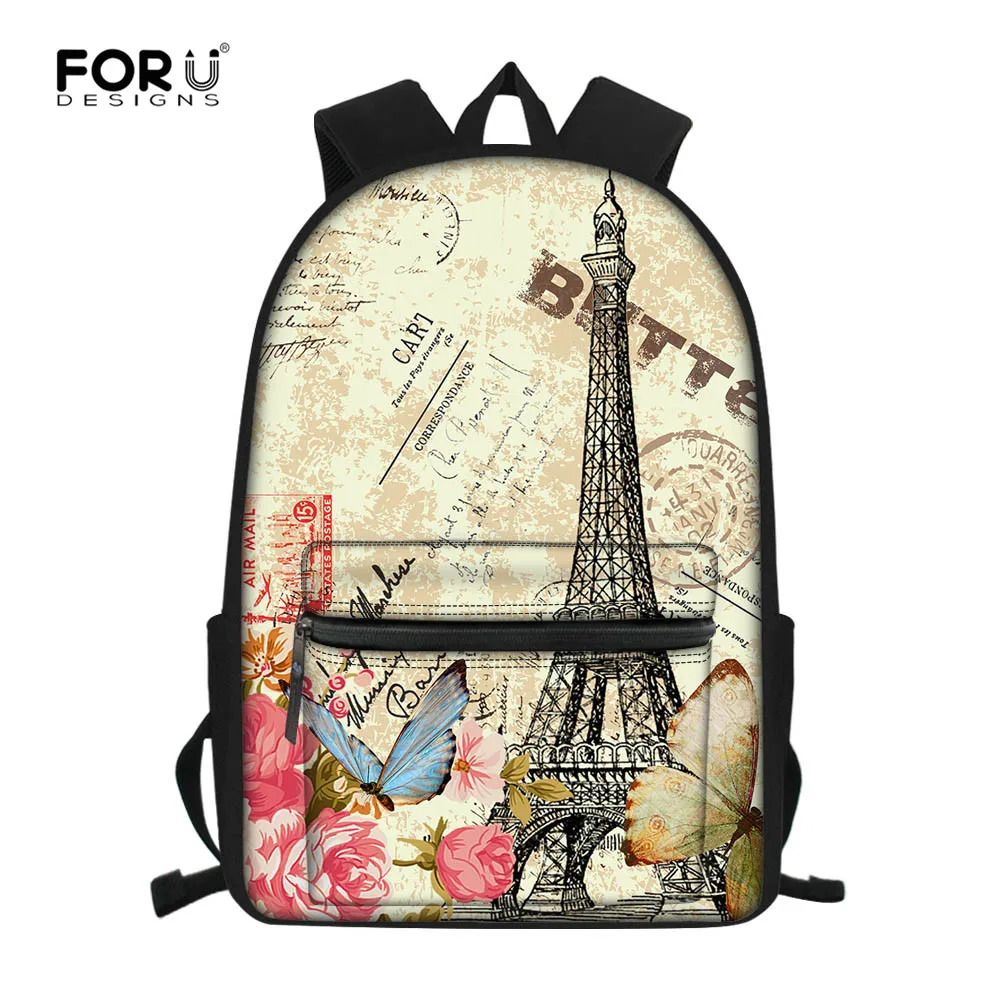 

FORUDESIGNS Eiffel Tower Printing Vintage Backpack Girls Travel Laptop Rucksack Bookbags Ladies Shoulder Bag Mochila Feminina