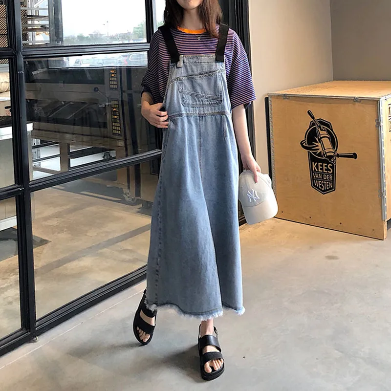 

Summer Women Strap Denim Long Dress Woman Fashion Cotton Korea Jean Dresses Female Casual Sundress Female Streetwear Clothing