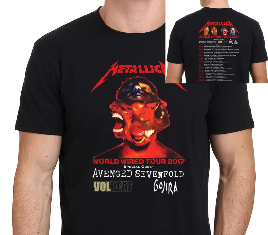 New METALLICA World Wired Tour 2017 with Dates Men's Black T-SHIRT Cartoon Print Short Sleeve T Shirts Free Shipping | Мужская
