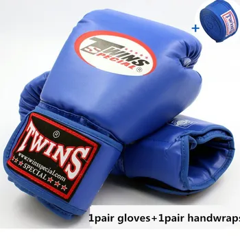 

1pair Twins Boxing Gloves 8-14oz Adult kids PU Luvas Guantes Boxe with 1pair free Cotton Hand Gloves Wraps Handwraps Bandages