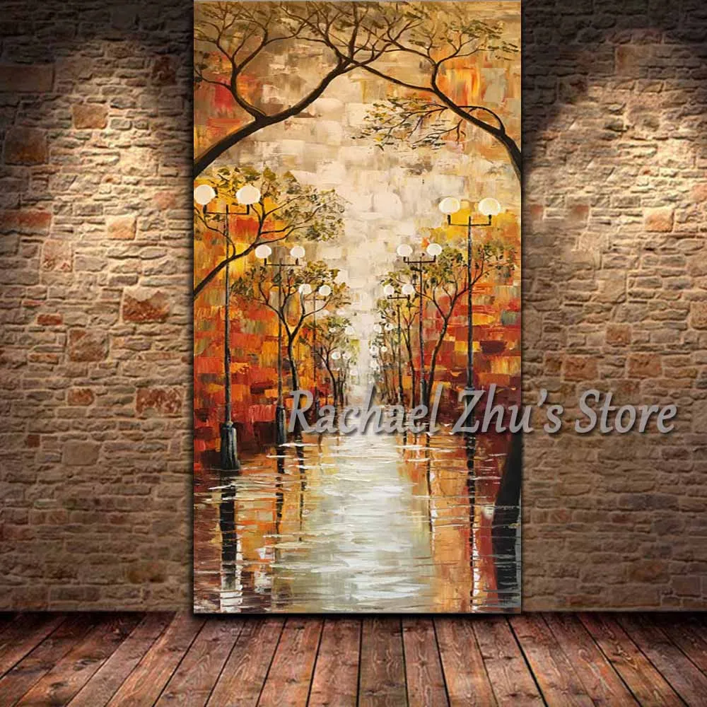 Hand Painted Abstract Palette Knife Lamp Oil Painting On Canvas Tree Landscape Wall Picture Living Room Bedroom Home Wall Decor