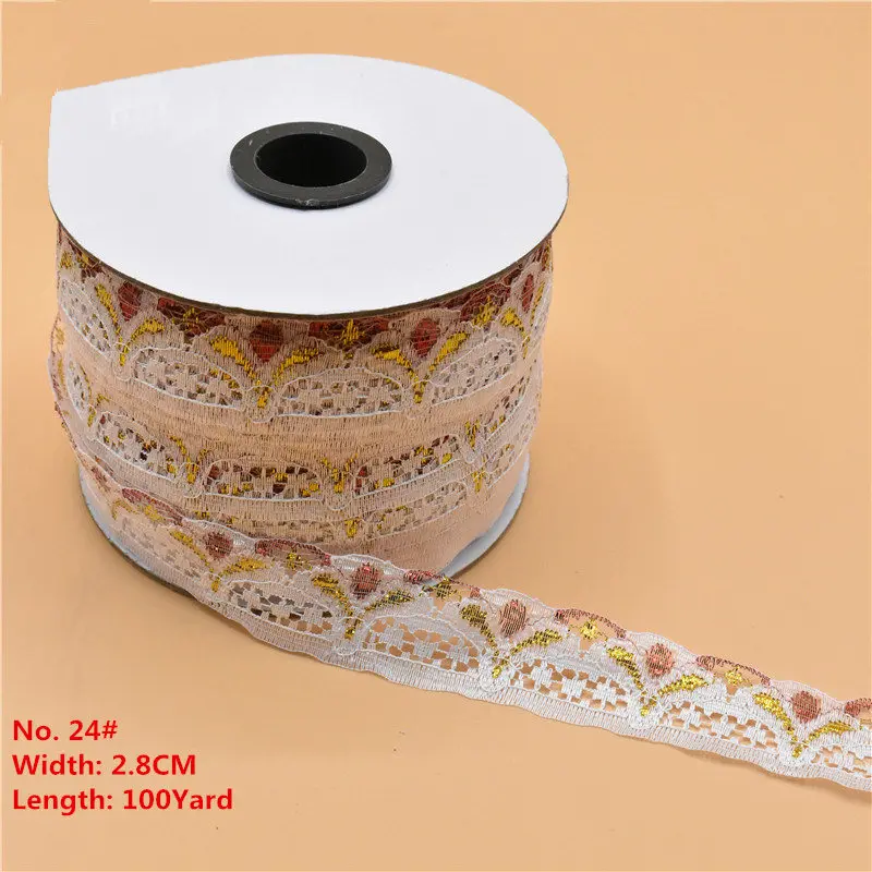 Красивая белая кружевная лента широкая французская африканская кружевная ткань кружевная отделка для швейных аксессуаров вышитая одежда - Цвет: 24Width2.8CM 100Yard
