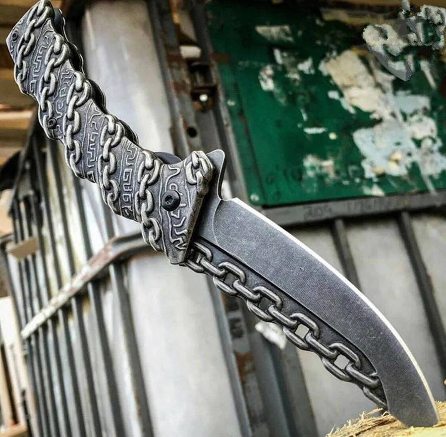 

Outdoor Tactical Folding Knife Personalized Knifes 3D Chain Carved Hunting Pocket Survival Rescue knives Stonewash Camping tool