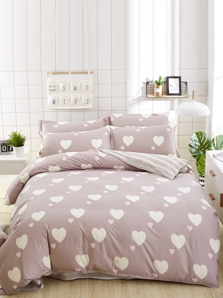 

Duvet Cover Set 4 Pcs Heart Pattern Cute Duvet Cover Sheet Pillowcases Home Linens