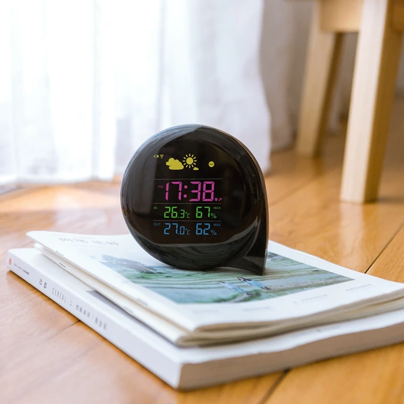 Беспроводной Comma Метеостанция цветной светодиодный Домашний Электронный термометр гигрометр умный Погодный календарь часы
