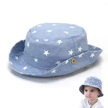 Детские шапки для девочек и мальчиков, шляпа-ведро, Детская уличная шляпа рыбака с принтом звезды, джинсовая хлопковая пляжная кепка, Весенняя солнцезащитная Кепка Sumeer