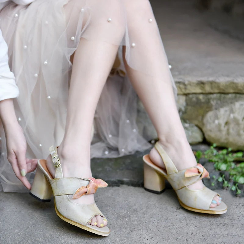 

Artmu Original European and American Retro High Heels Women's Sandals Butterfly-knot New Genuine Leather Handmade Shoes 8805-5