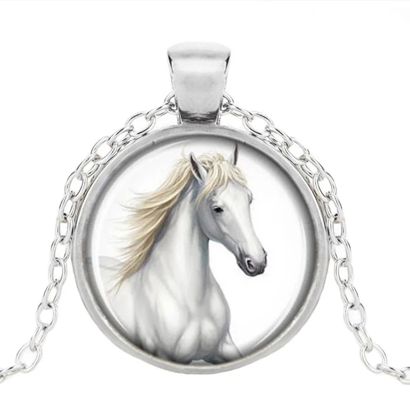 Caxybb brand White Horse Photo Cabochon Glass Dome Necklace Charm For Women Handmade Pendant Necklace Jewelry Gifts