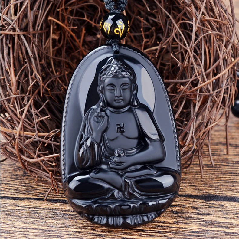 

2019 obsidian buddha pendant with buddha pattern for woman men