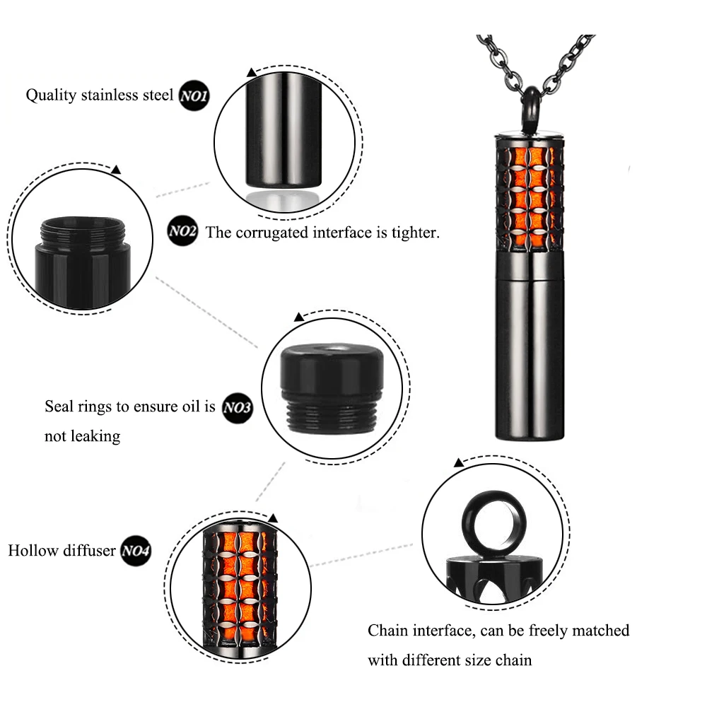 Горячая черная бутылка ароматерапия диффузор ожерелье из нержавеющей стали флакон духов эфирное масло подвеска-диффузор медальон для женщин и мужчин